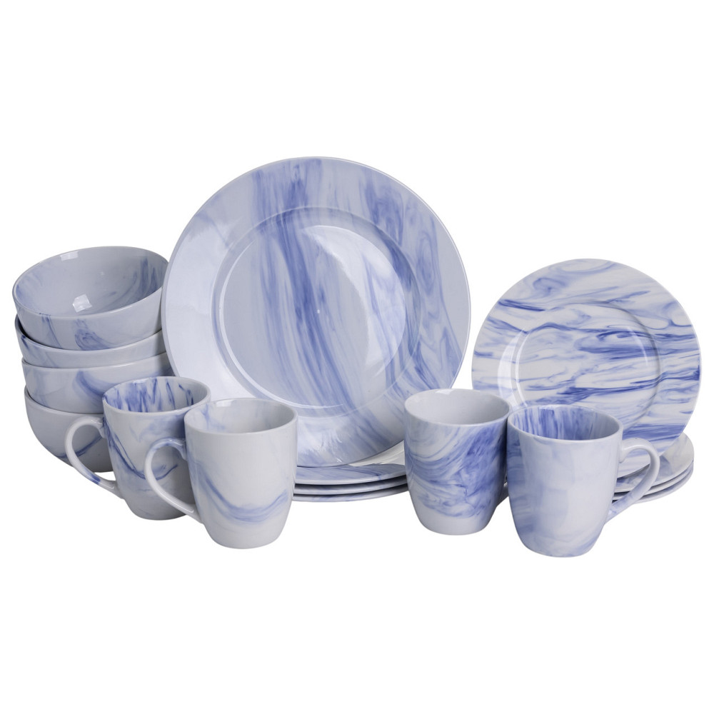 Столовий набір посуду тарілок і чашок 16 предметів на 4 особи Marble Clara порцеляновий Синій MD-16-3B Коломия - фото 1