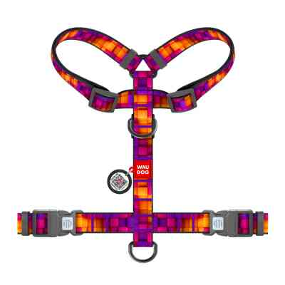 Шлея для собак WAUDOG Nylon анатомічна H-подібна з QR-паспортом "Куби 3Д" пластиковий фастекс, M (344-4057) Вінниця