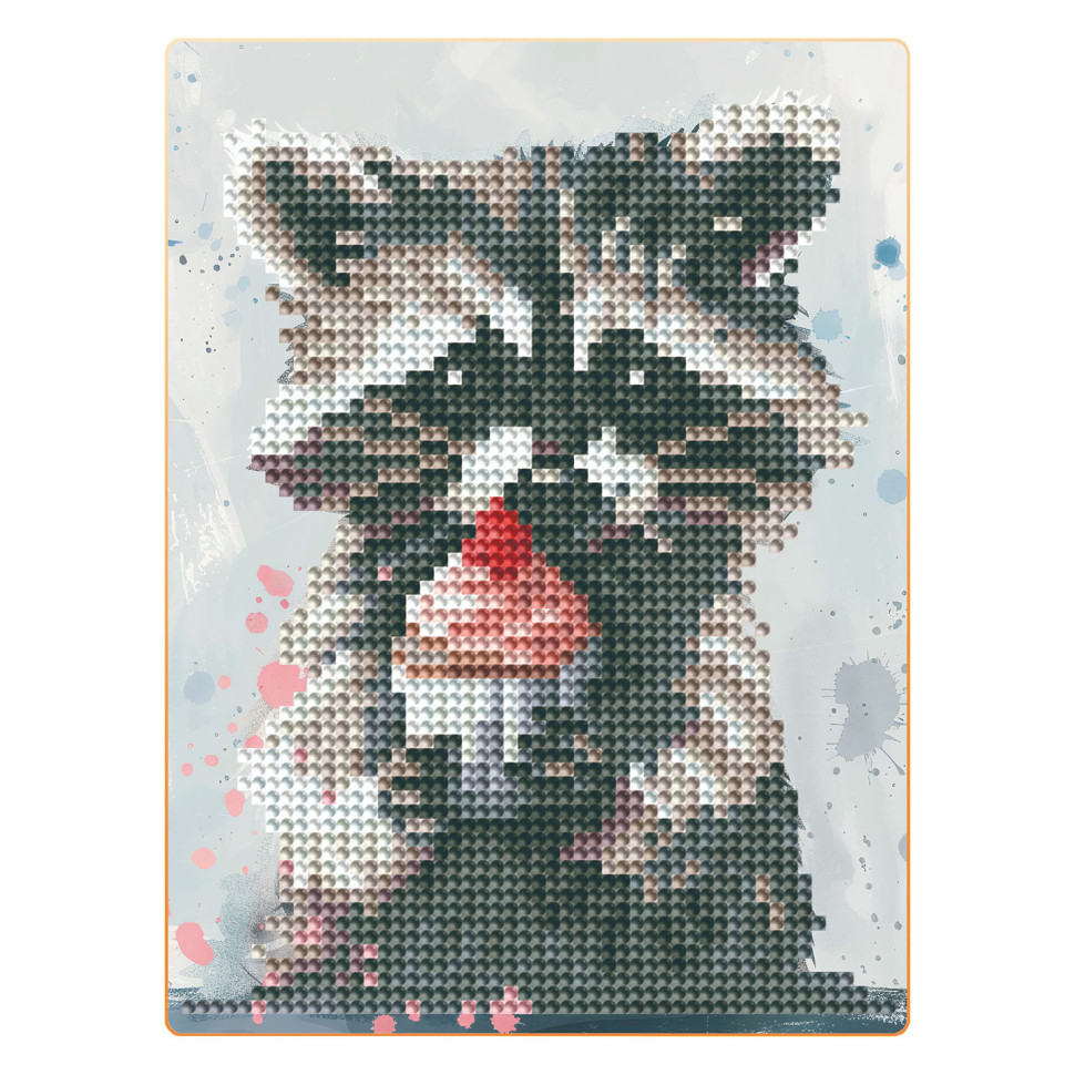 Алмазна мозаїка "Єнот з капкейком" DM3008 з мольбертом 17х22,5 см Вінниця - фото 1