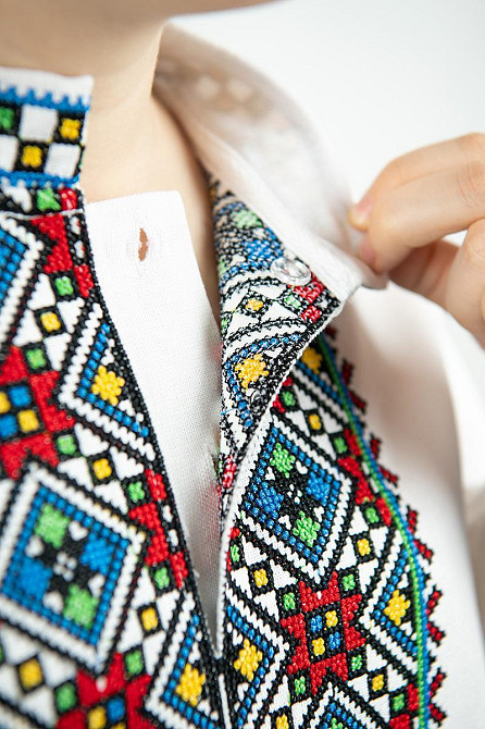 Вышиванка для мальчиков, 164р с длинным рукавом, льняная, белая, топ Киев - изображение 3