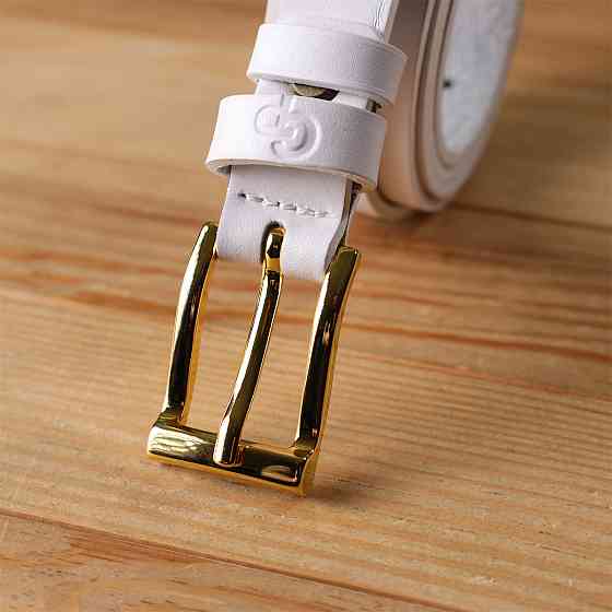 Стильний тонкий шкіряний ремінь для жінок GRANDE PELLE 22948 Білий Київ