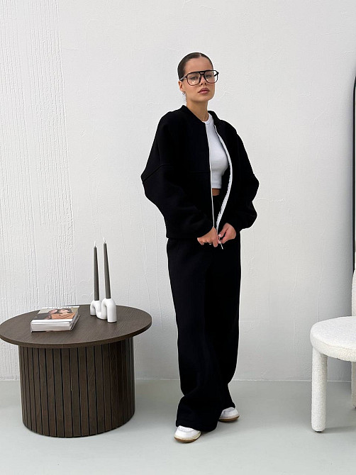 Жіночий теплий костюм-двійка з широкими штанами Чорний 42/46 Харків - фото 4