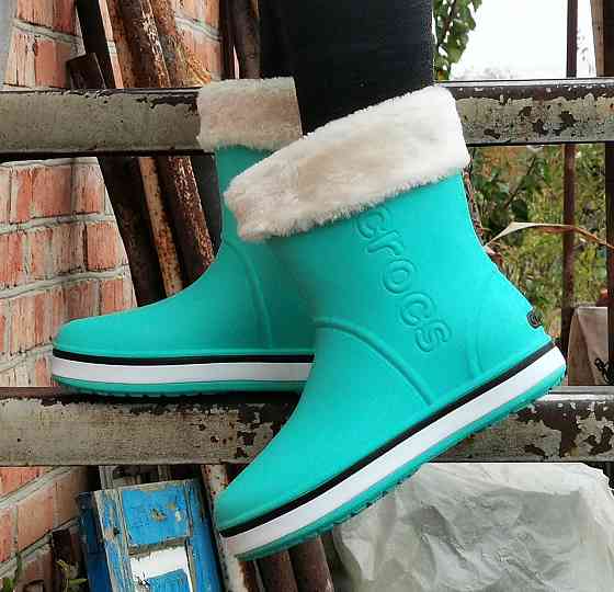 Жіночі Гумові Напівчоботи CROCS Бірюзові Чоботи Крокси Теплі Зимові (розміри: 36,37,38,39,41) — 12 Дніпро