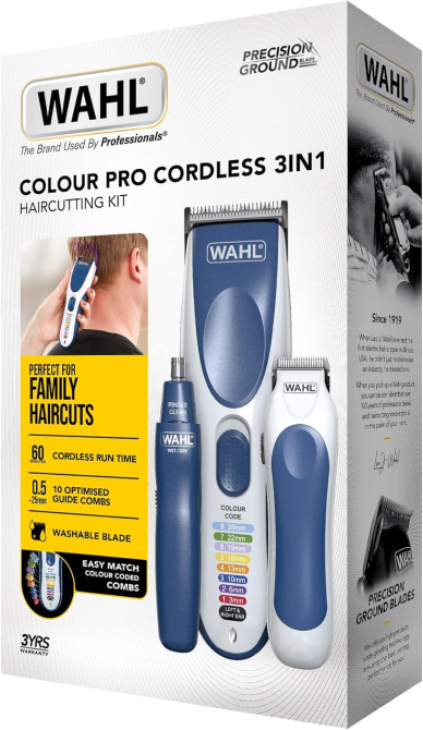 Бездротовий набір для стрижки Wahl Colour Pro 3-в-1, акумуляторна машинка для стрижки, тример для носа та вух, кольорові насадки Київ - фото 9