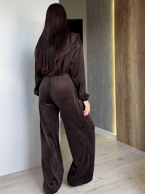 Женский прогулочный костюм тройка: худи топ и штаны велюр плюш Шоколад, 44/46 Одесса - изображение 9