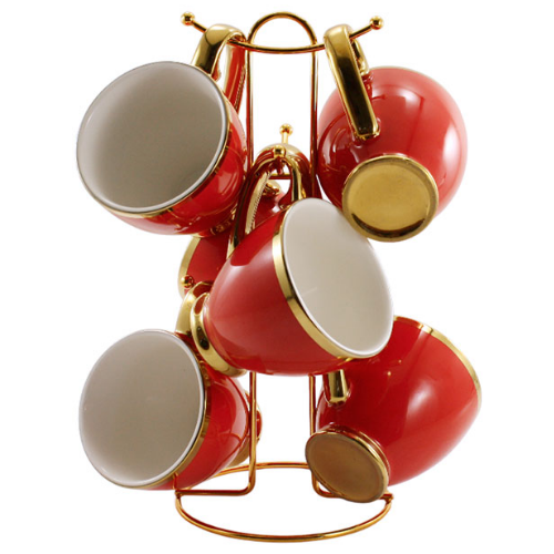 Набір чашок 6 предметів 280мл (в кольоровій коробці) порцеляна червоний 6815-R Interos Житомир