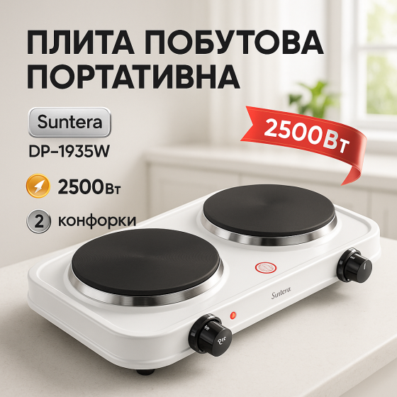 Варочная настольная плита Suntera DP-1935B 2500Вт, Плита для готовки блюд, Мини электроплита OB-16 Львов