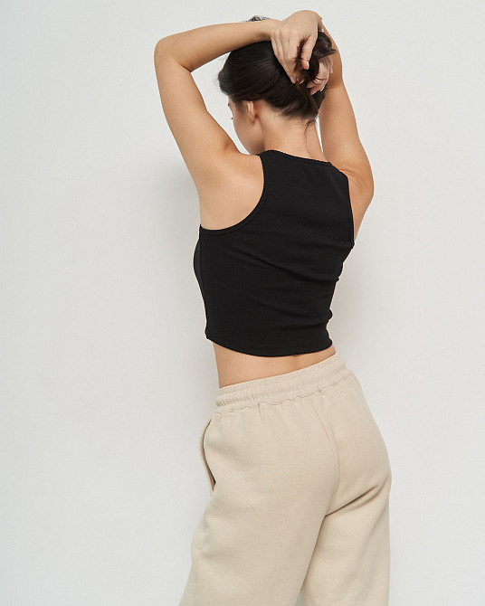 Майка женская укороченная - кроп-топ - в рубчик Ozkan 26814 S, Черный Киев - изображение 2