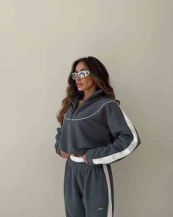 Жіночий теплий прогулянковий костюм двійка з кантом трьохнитка на флісі Одеса