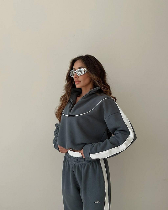 Жіночий теплий прогулянковий костюм двійка з кантом трьохнитка на флісі Одеса - фото 3