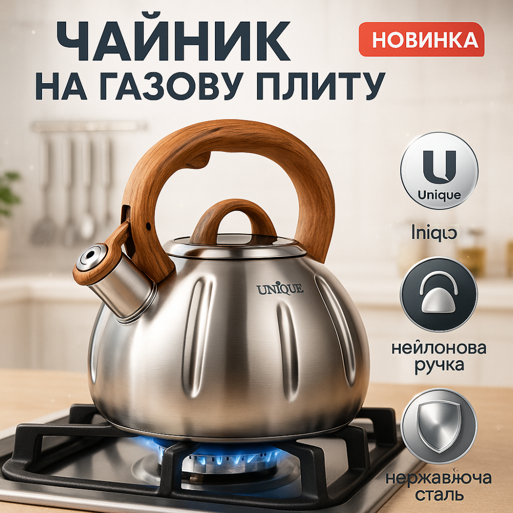 Чайник для плиты со свистком для чая Unique UN-5303 3 л Чайник на три литра плиты NE-18 Львов - изображение 11