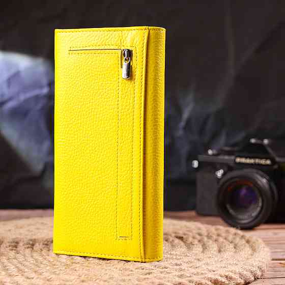 Яскравий молодіжний гаманець із натуральної шкіри флотар CANPELLINI 21612 Лимонний Київ