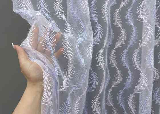 Тюль VR-Textil 1683т Органза с вышивкой Голубой с белым 300х270 см (42-0731) Киев