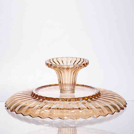 Стеклянная фруктовница на ножке, круглая, коричневая Киев