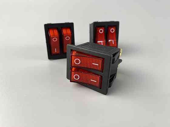 Перемикач червоний дві клавіші, ON-OFF, з LED-підсвіткою 12 V, 21.5 ммх26 мм, 6 ніжки Мукачево