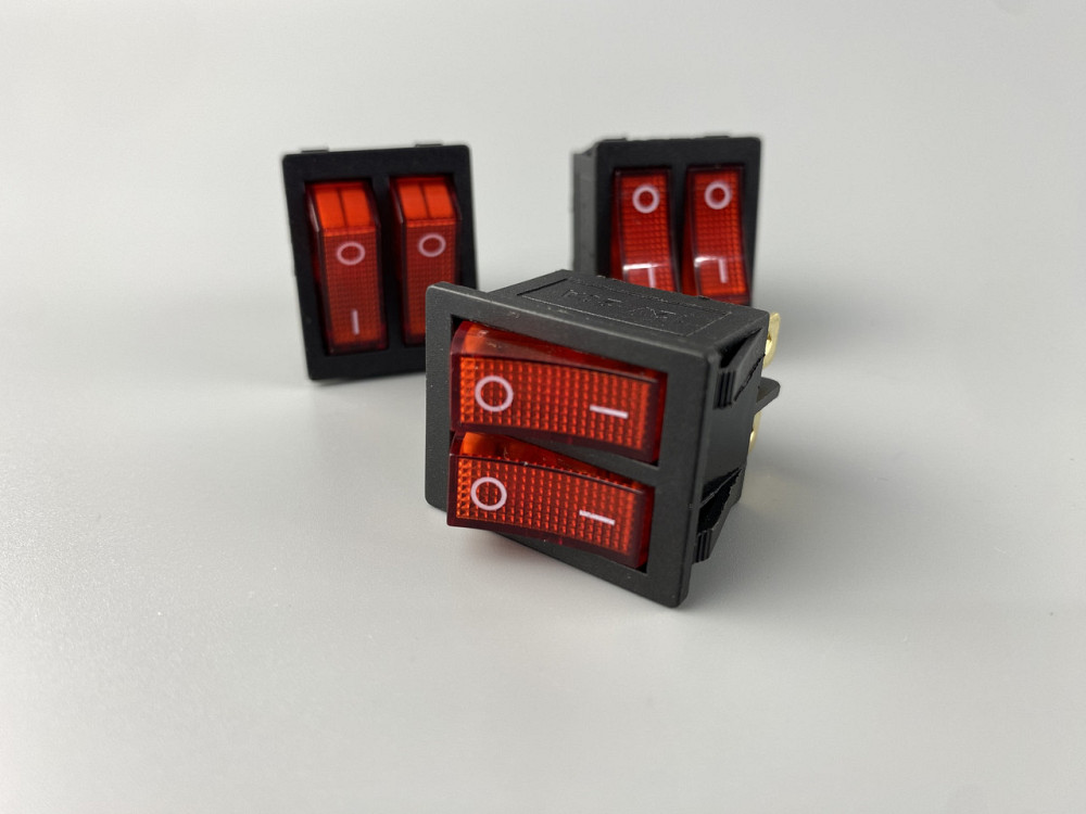 Перемикач червоний дві клавіші, ON-OFF, з LED-підсвіткою 12 V, 21.5 ммх26 мм, 6 ніжки Мукачево - фото 4