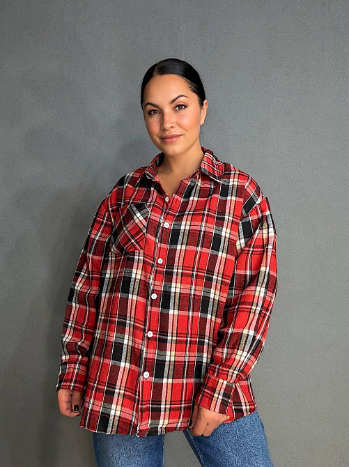 Рубашка женская Baoyu 225-1 в клетку оверсайз фланель, красный, one size Киев - изображение 1