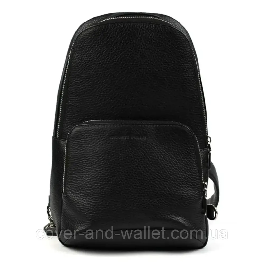 Мужская нагрудная сумка слинг из натуральной кожи черного цвета Grande Pelle 723710 Киев - изображение 6
