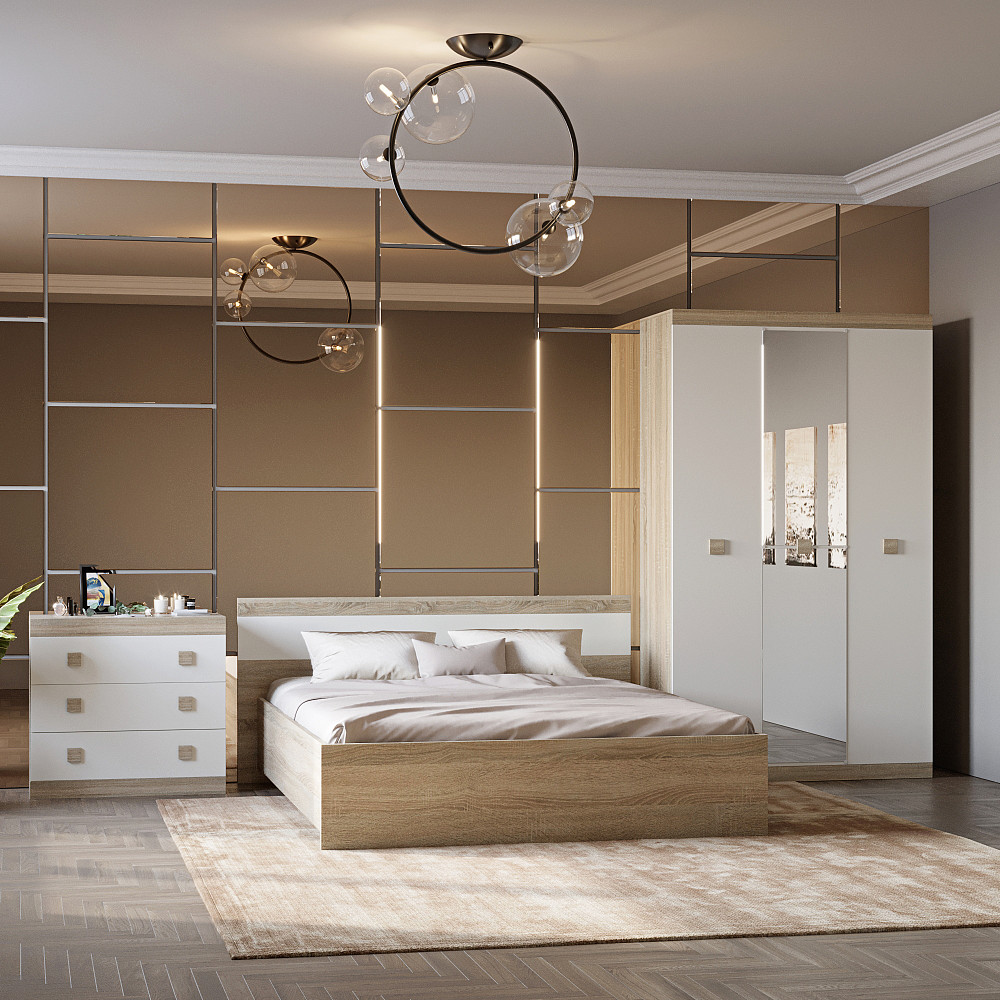 Спальня Соната Эверест Комплект 13 (модульная - 3 элемента) дуб сонома + белый (DTM-2618) Львов - изображение 1