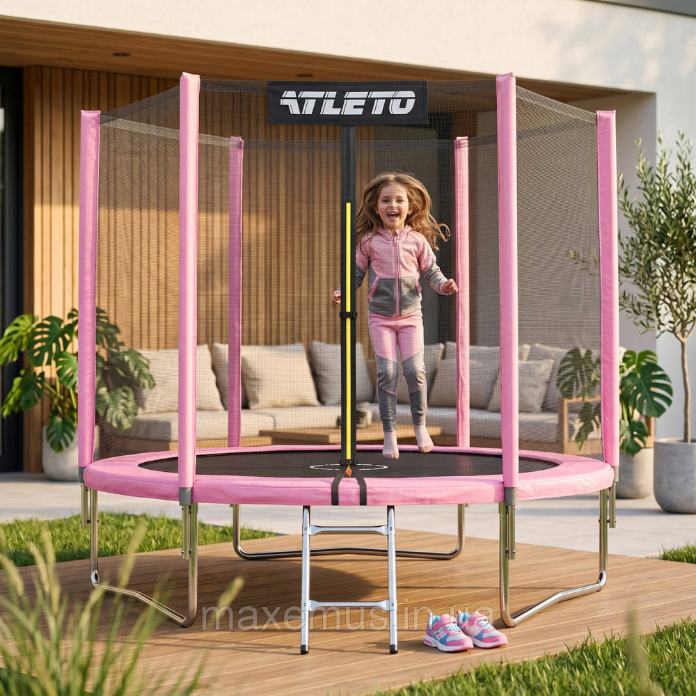Детский батут с защитной сеткой и лестницей Atleto 252 см (8 ft) Розовый для улицы и дачи (+ Перчатки в подарок) Мостиська - фото 15
