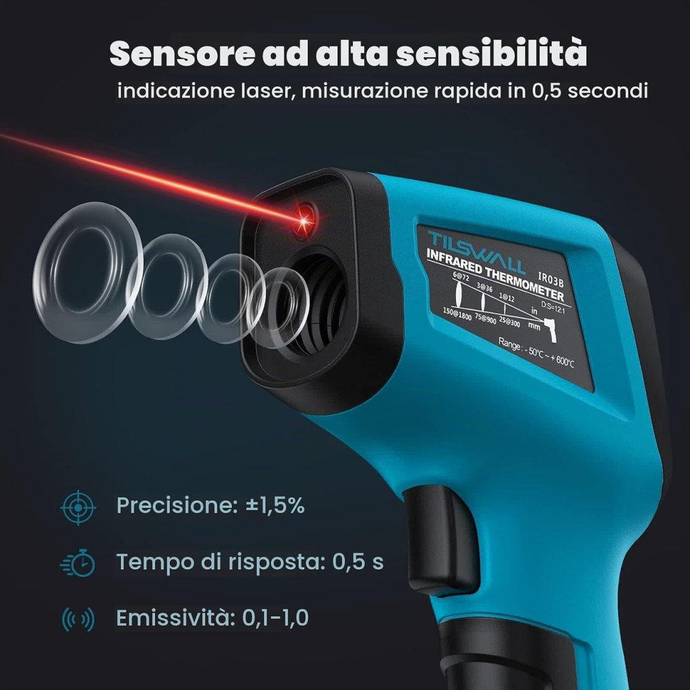 Инфракрасный пирометр Tilswall W301 -50…+600°C, лазерный термометр 12:1, LCD, регулируемая эмиссия Киев - изображение 2
