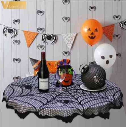 Скатерть на Хэллоуин круглая Паутина с пауками 100 см черный Киев