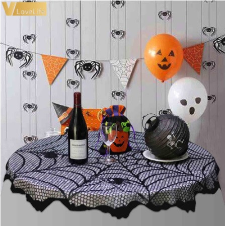 Скатерть на Хэллоуин круглая Паутина с пауками 100 см черный Киев - изображение 1