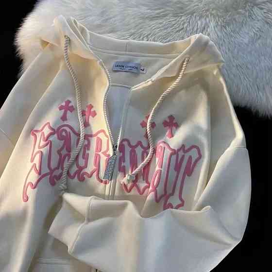 Женская стильная повседневная худи тринитка на флисе Молочный Одесса