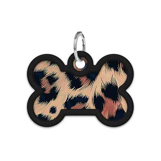 Адресник для собак і котів металевий WAUDOG Smart ID з QR паспортом, малюнок "Леопард", кістка, Д 40 мм, Ш 28 мм Київ