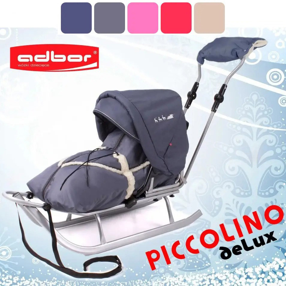 Санки дитячі Adbor Piccolino deLux з ручкою для дітей повний комплект (конверт, капюшон, муфта, підніжки) Київ - фото 1