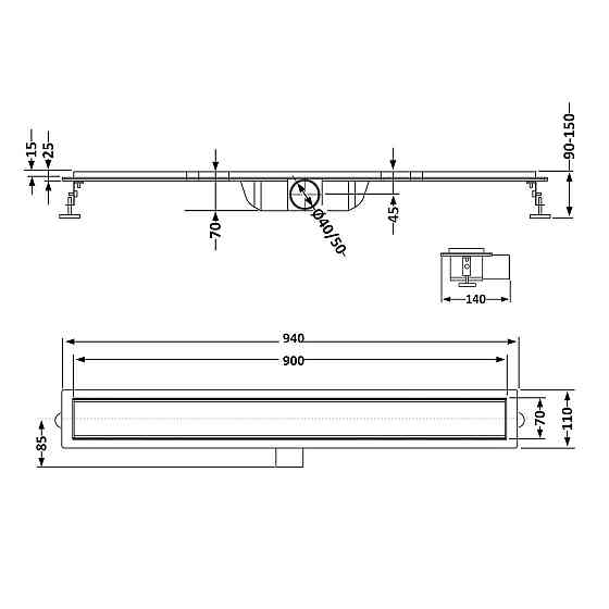 Трап із неіржавкої сталі Qtap Scorpio Tile900 лінійний під плитку (поворотний сифон/сухий закрив) Київ