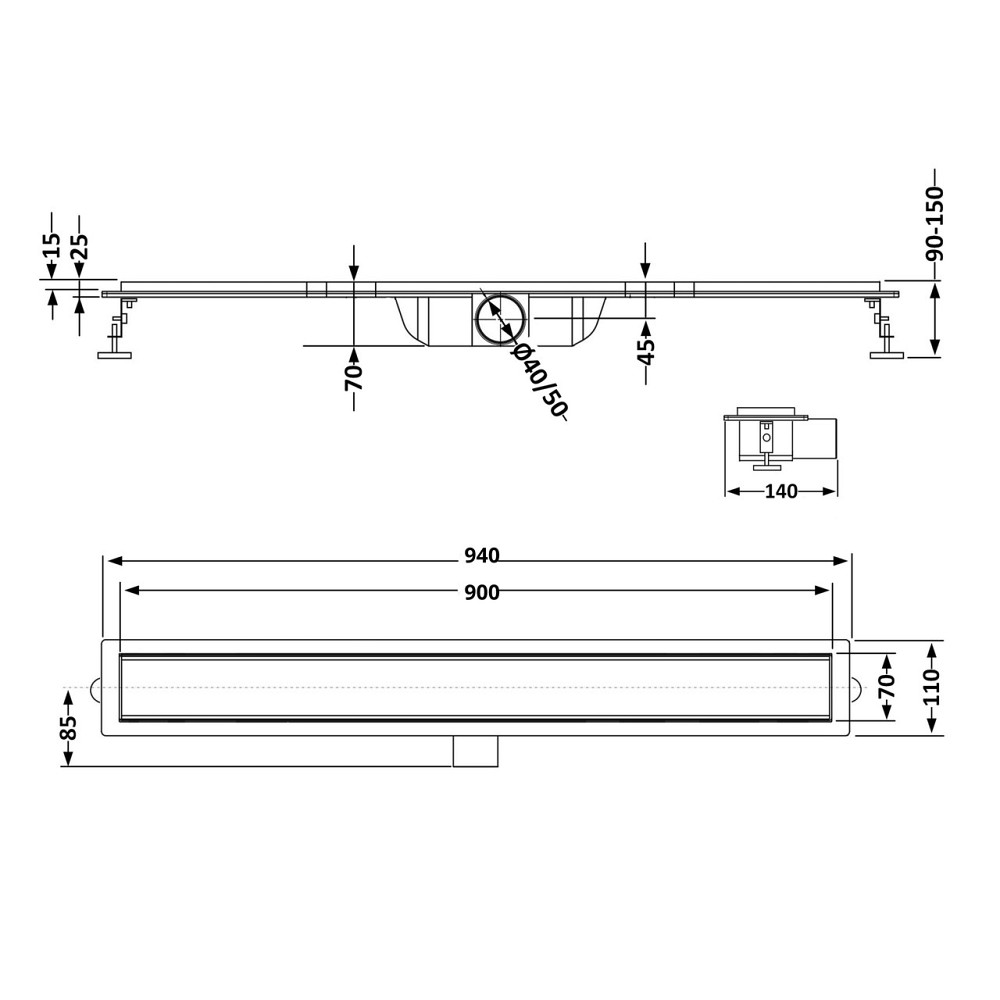 Трап из нержавеющей стали Qtap Scorpio Tile900 линейный под плитку (поворотный сифон/сухой затвор) Киев - изображение 2