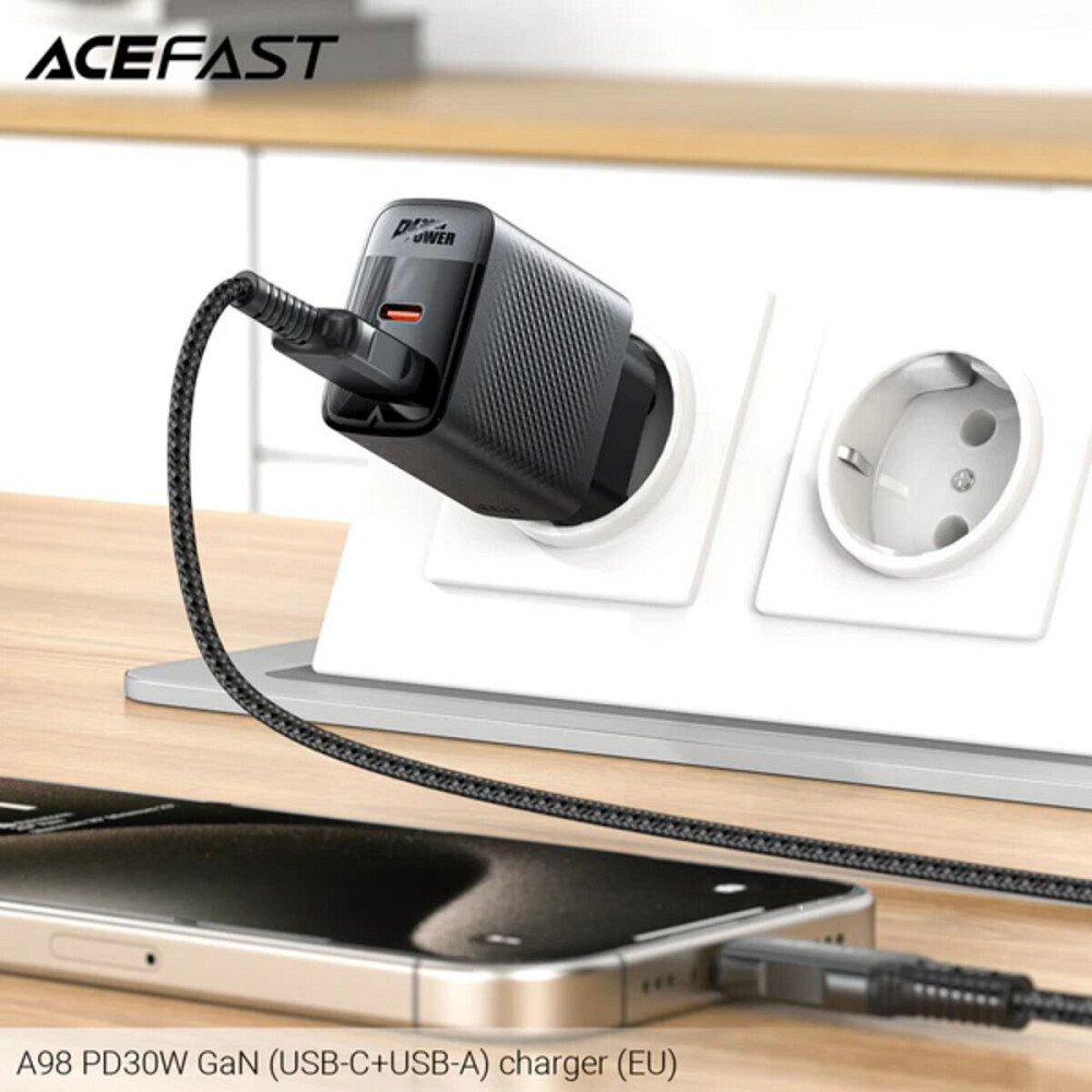 Мережевий зарядний пристрій ACEFAST A98 PD30W GaN (USB-C+USB-A) charger Black (6974316283263) Київ - фото 5