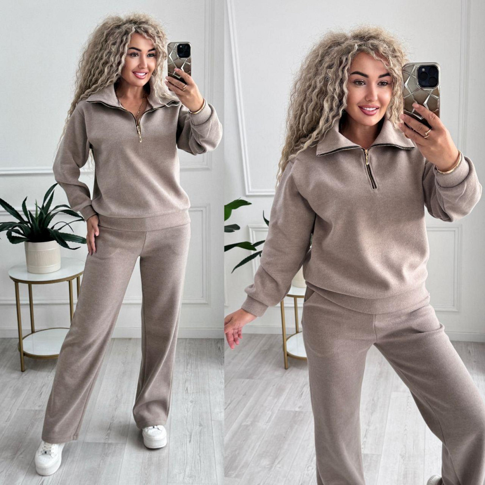 Женский стильный и теплый вязаный костюм осень-зима на трикотажной основе. Капучино, 40/42 Одесса - изображение 10