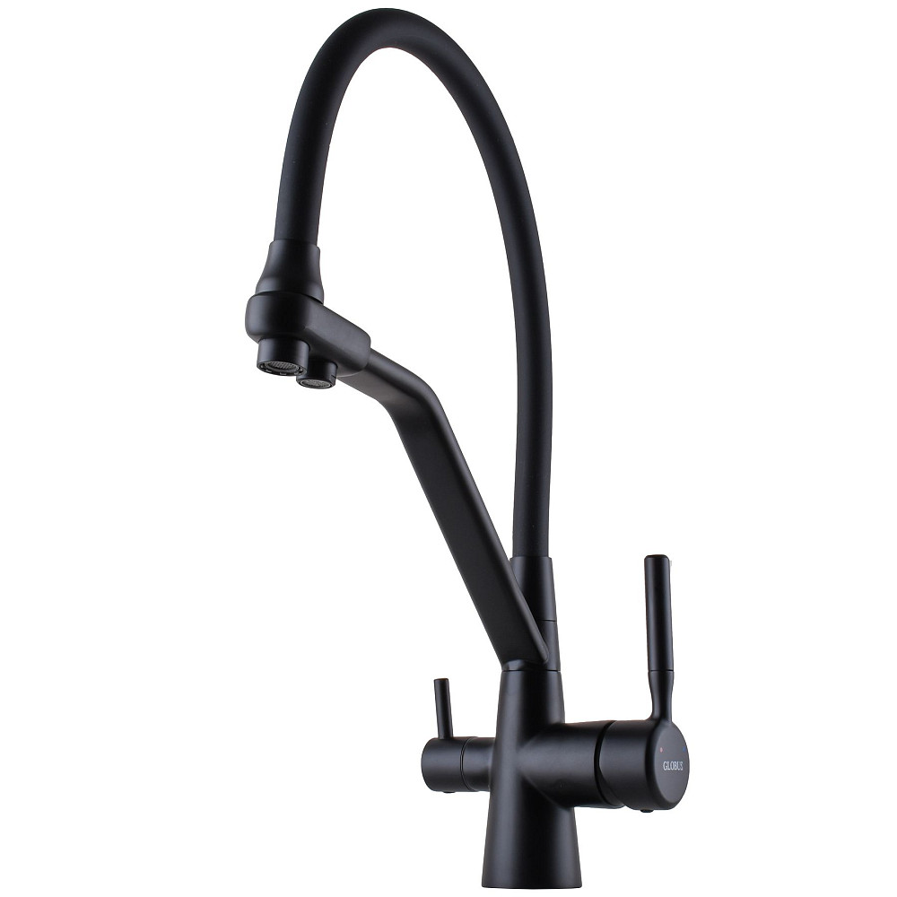 Змішувач для кухні під осмос Globus Lux GLLR-0800-10-01 гофрований  на гайці латунь, Чорний-Чорн Тернопіль - фото 4