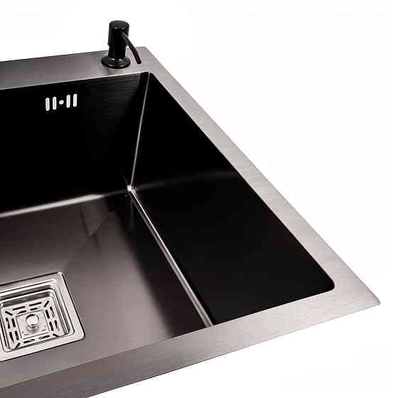 Кухонна мийка нержавійка CM 78*50C R VALESO Handmade PVD чорна з поглибленою полицею (3,0/0,8) Коломыя