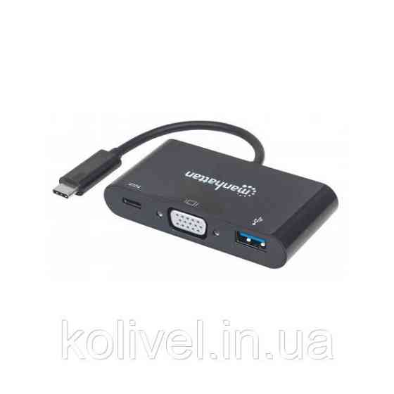 Док-станція USB3.1 Type-C --> USB3.0/VGA/USB-C (F) black Manhattan (152044) Київ