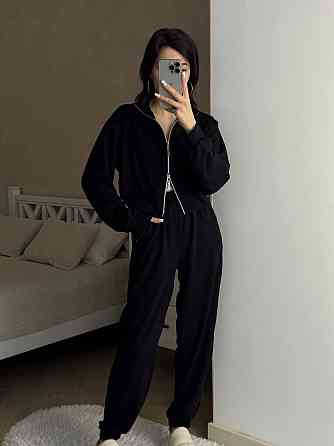 Женский прогулочный костюм двойка: кофта и штаны турецкая двунитка Черный, 46/48 Одесса