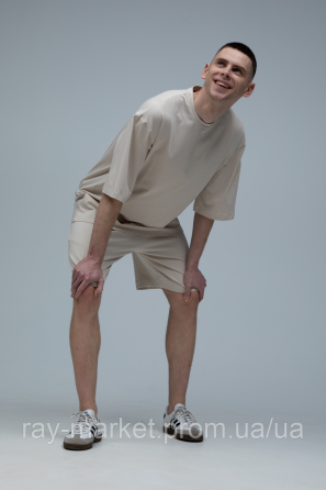 Костюм футболка оверсайз та шорти RAY BASIC бежевий чоловічий (U1801M-Cream) Київ