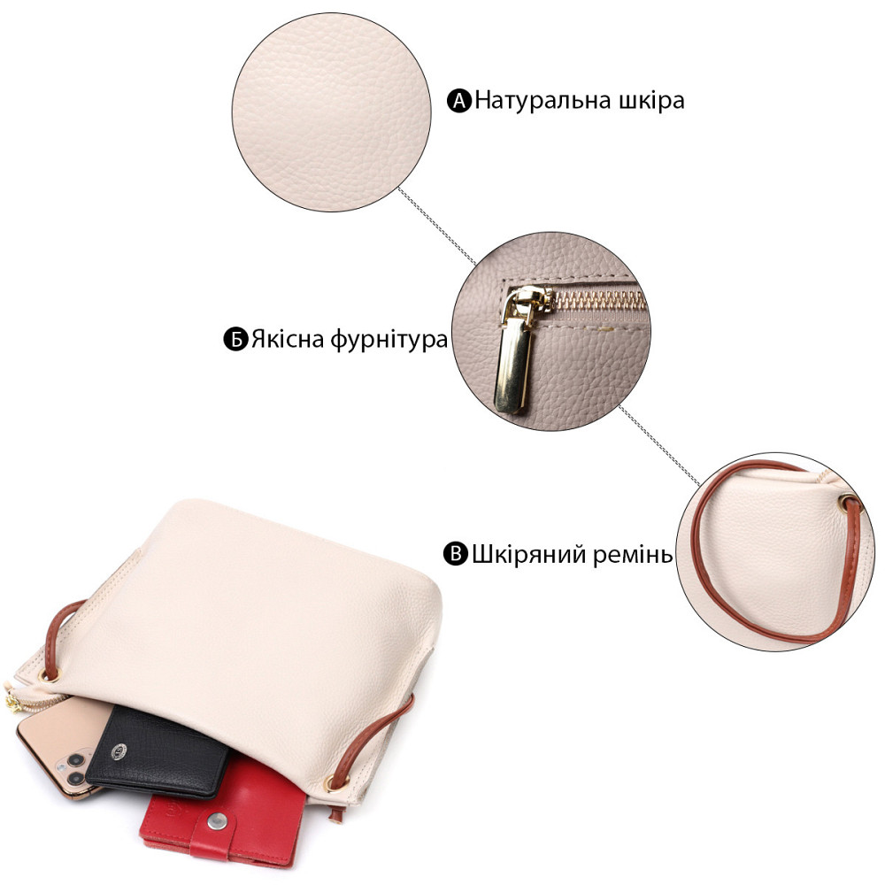 Женская трапециевидная сумка на плечо из натуральной кожи Vintage 22396 Белая Киев - изображение 4