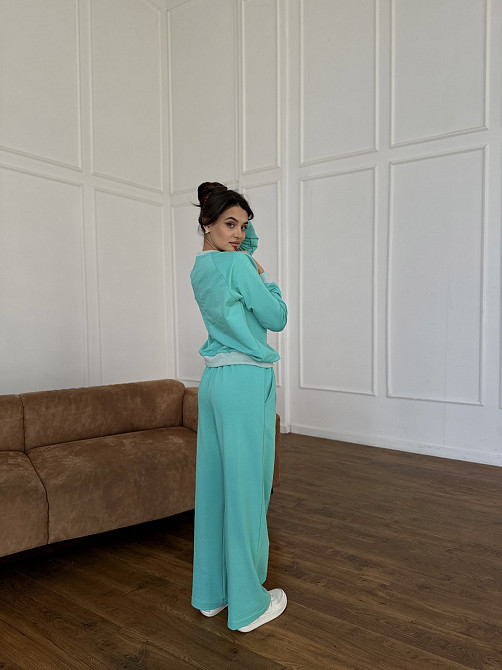 Женский спортивный костюм с широкими штанами Бирюзовый XS/S Харьков - изображение 3