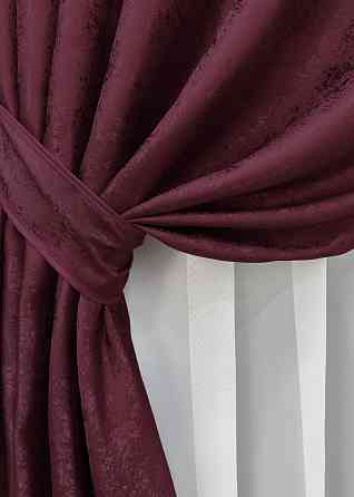 Комплект готових штор VR-Textil Жакард Мармур Al1 № 1302ш Бордовий 100х250 см 2 шт (39-974) Київ