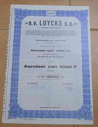 Акция.n.v. LUYCKS s.a. Бельгия. 1944 год №000433 (1.38) Полтава