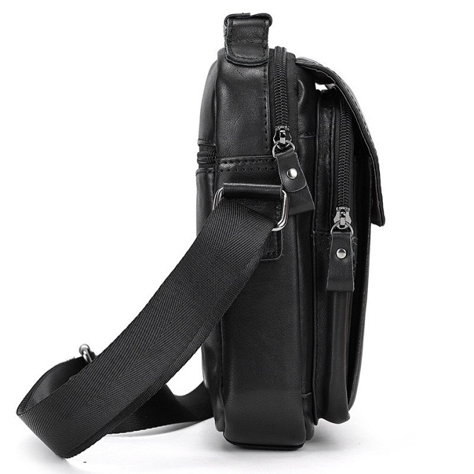 Сумка-барсетка чоловіча через плече шкіряна гладка чорна Tiding Bag TD-69291 Кам'янське - фото 7