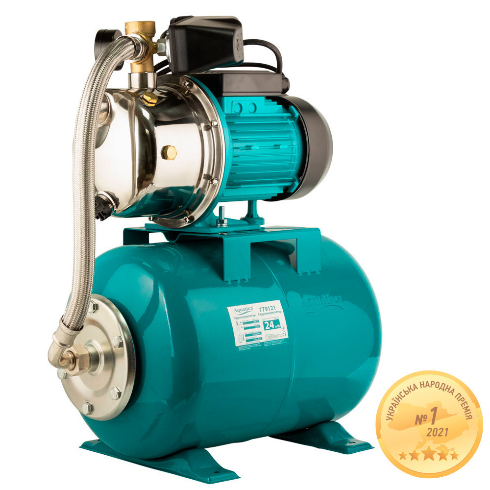 Станція 0.75кВт Hmax 46м Qmax 50л/хв (самовсмоктуючий насос нерж) 24л Україна AQUATICA JETSa80A5/UA Рівне - фото 1