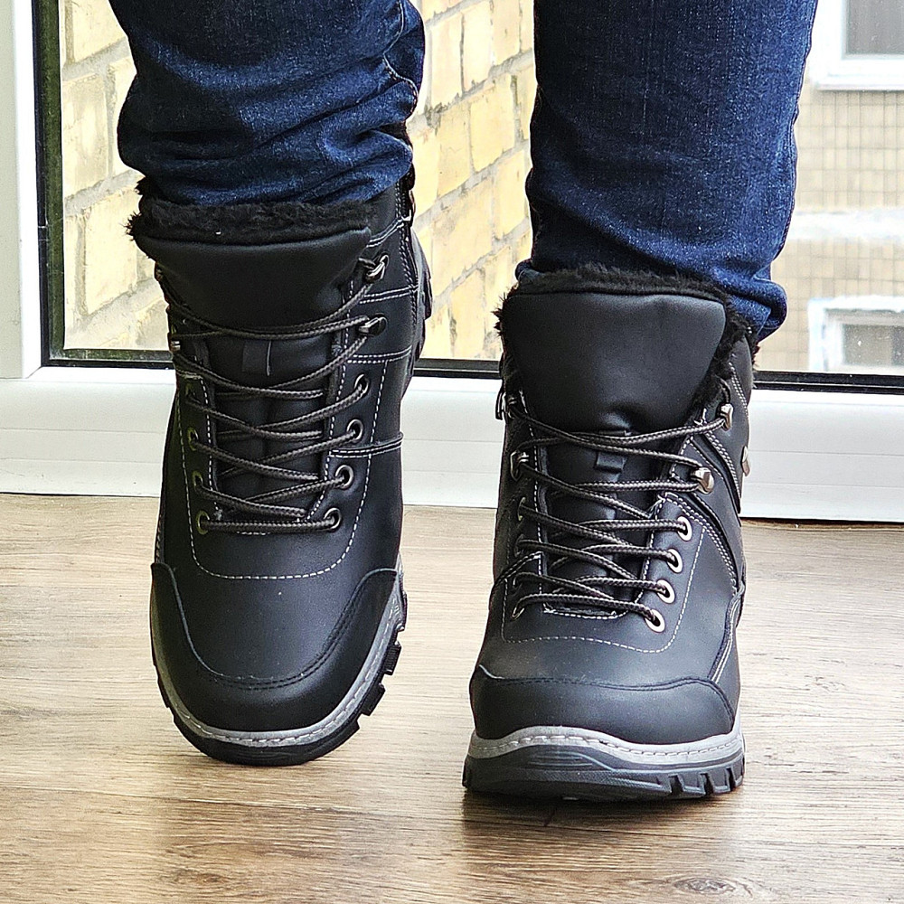 Ботинки Зимние Мужские на Меху Чёрные Зима Мех Прошитые (размеры: 40,41,42,43,44,45) Видео Обзор Днепр - изображение 7