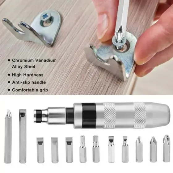 Набор ударных отверток 14 предметов с переходником и битами, ударно-поворотная отвертка 1/2" Коломия