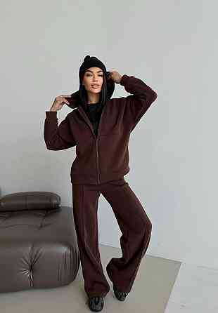Женский теплый прогулочный костюм двойка: брюки + зип-худи трехнитка на флисе Одесса