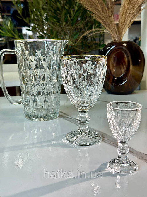 Набір келихів OLens «Золотий смарагд» 325 мл 6 шт. прозоре товсте скло для дому та ресторанів Київ - фото 5