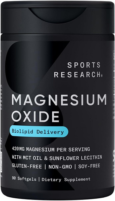Магний оксид Sports Research Magnesium Oxide, 420 mg, 90 Softgels Луцк - изображение 1